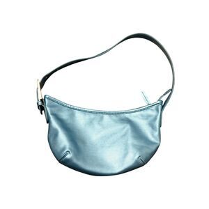 Y2K Metallic Shoulder Bag Silver Blue Rhinestone Buckle Mini Purse McBling Style